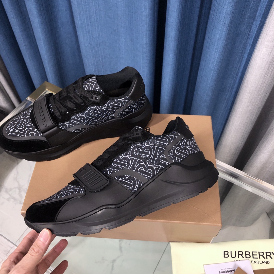 Burberry Check Cotton Canvas And Leather Sneakers - DesignerGu