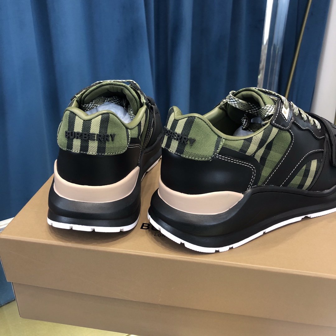 Burberry Check Cotton Canvas And Leather Sneakers - DesignerGu