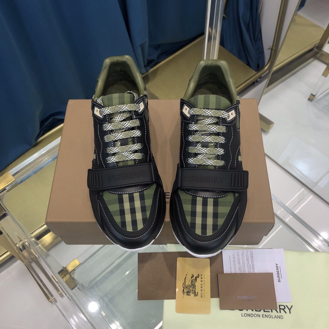 Burberry Check Cotton Canvas And Leather Sneakers - DesignerGu