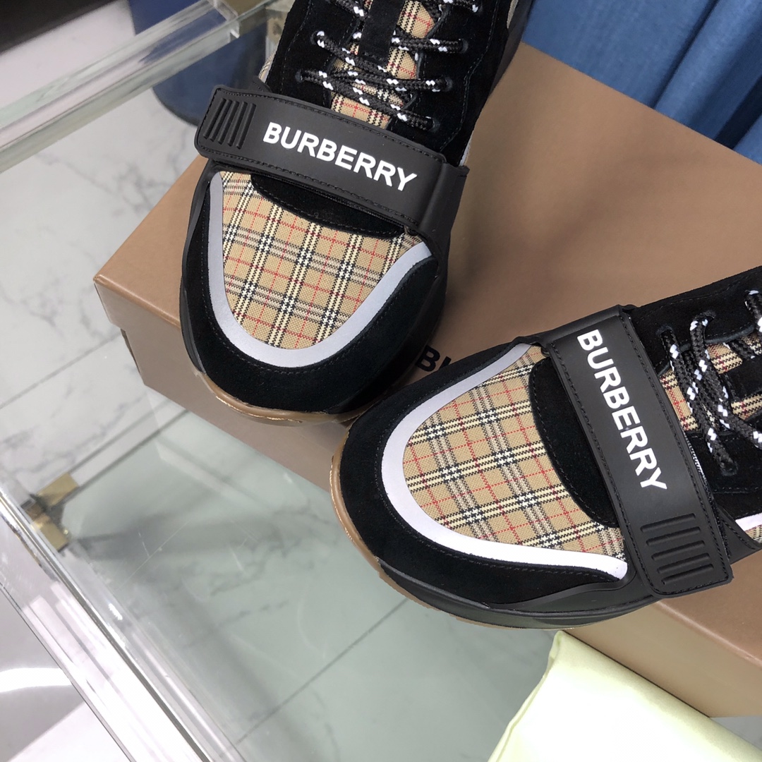 Burberry Check Cotton Canvas And Leather Sneakers - DesignerGu