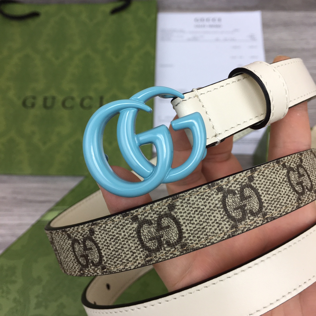 Gucci  Leather Belt With Double G Buckle  (2cm) - DesignerGu