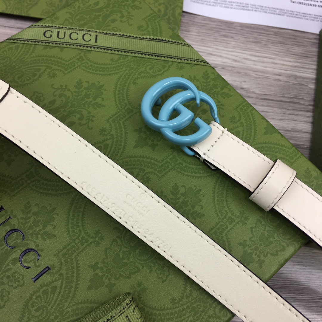 Gucci  Leather Belt With Double G Buckle  (2cm) - DesignerGu