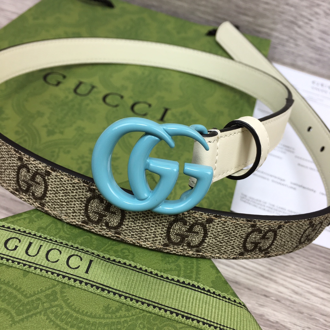 Gucci  Leather Belt With Double G Buckle  (2cm) - DesignerGu