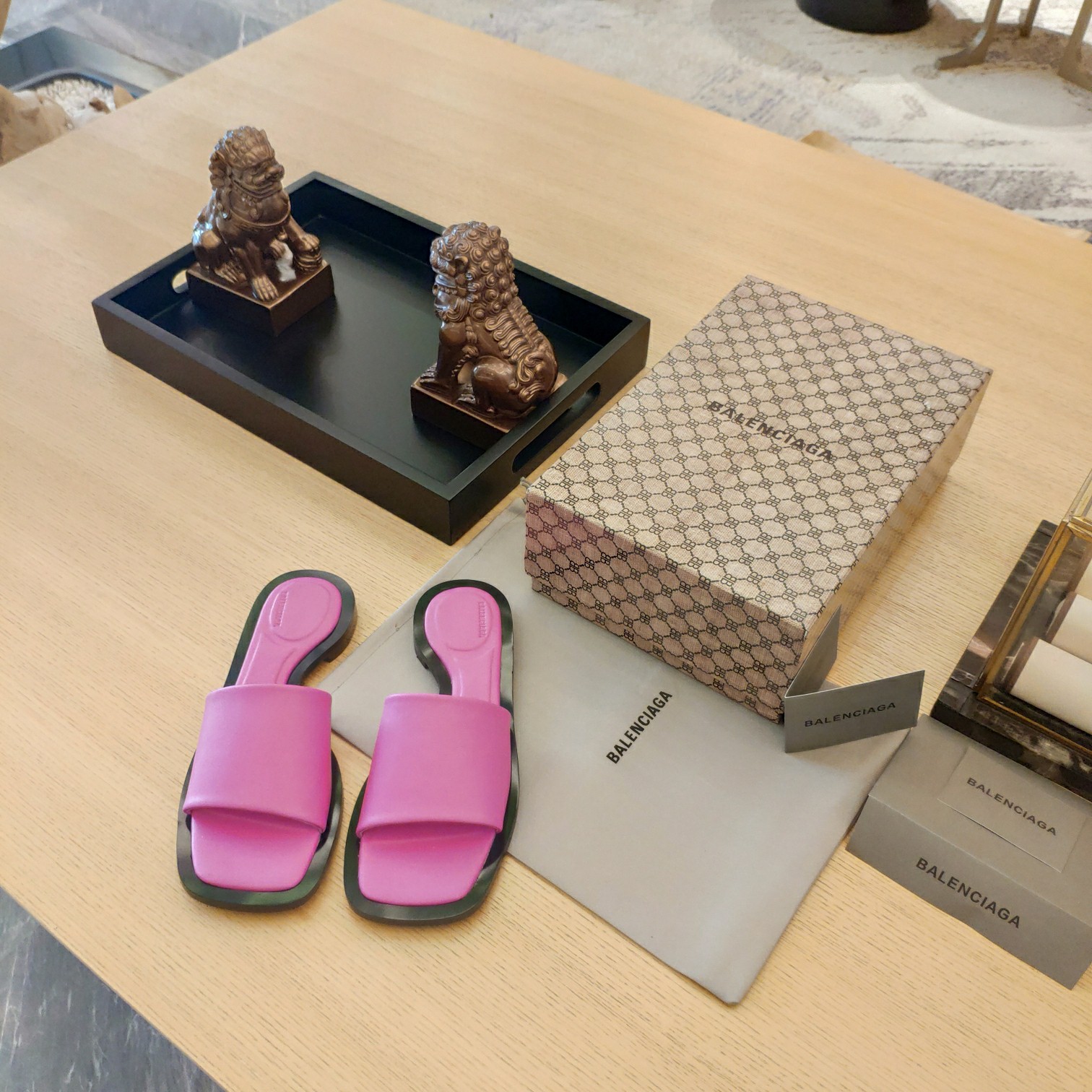 Balenciaga Logo Leather Slide Sandal - DesignerGu