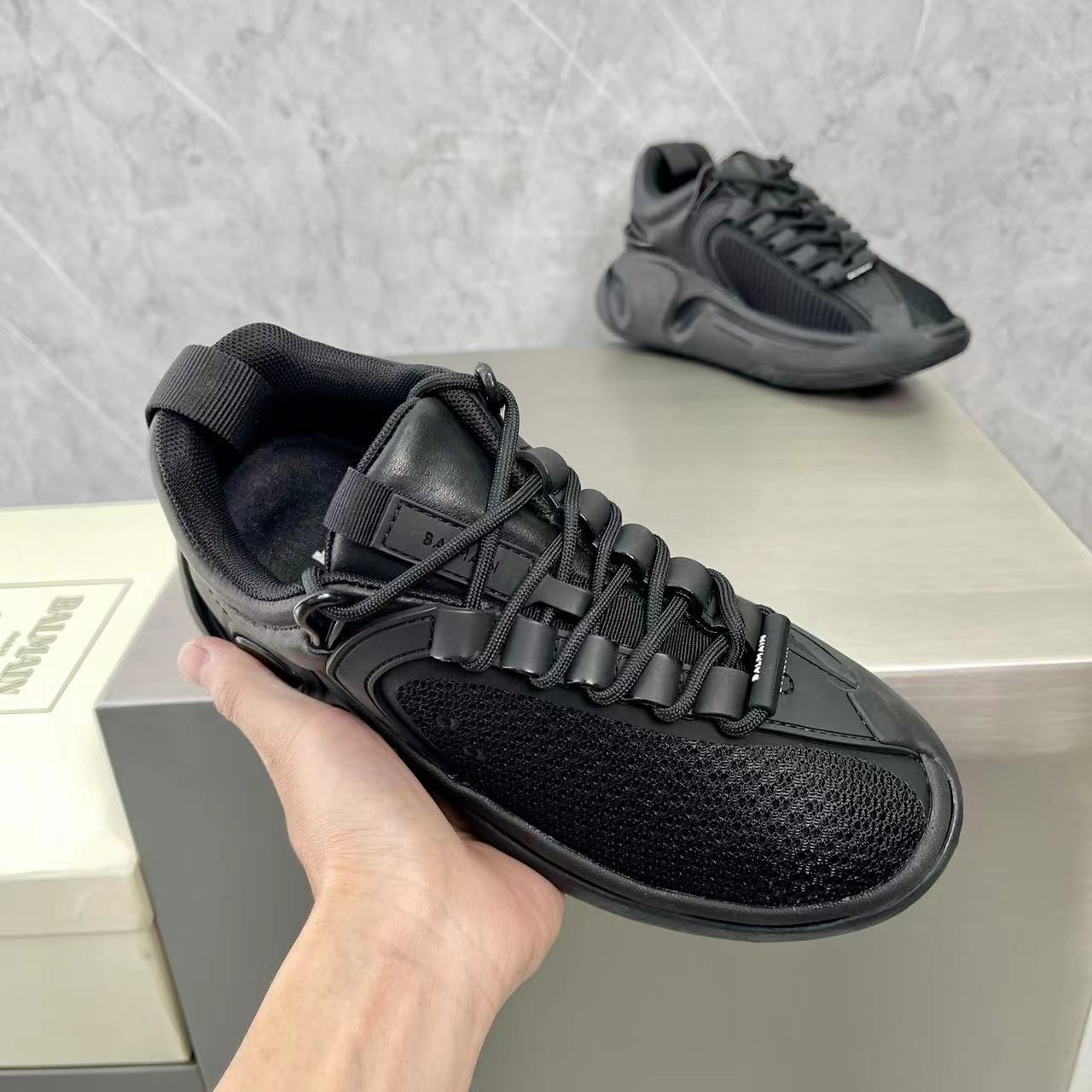 Balmain Bicolor Gummy Leather And Mesh B-Runner Sneakers - DesignerGu