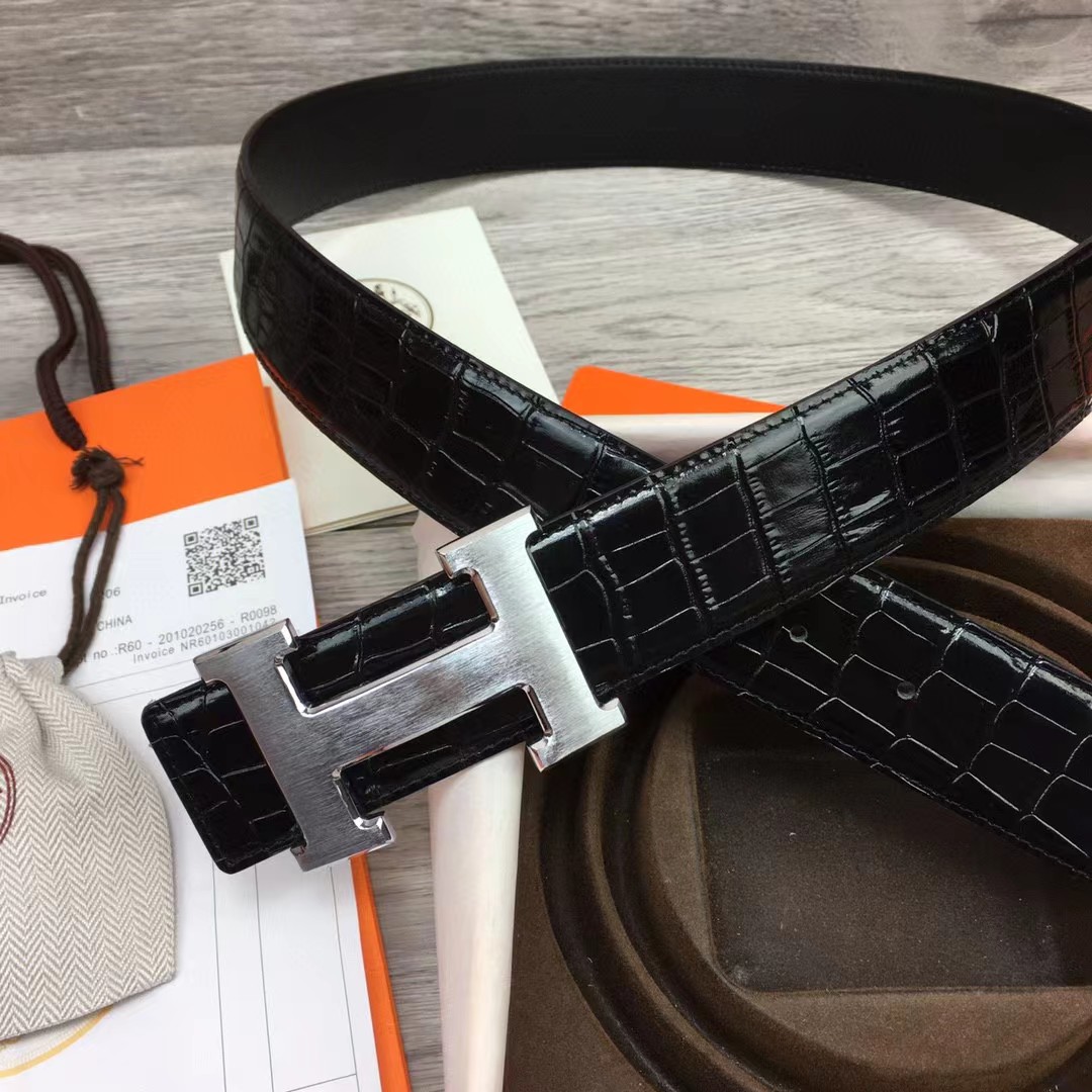 Hermes Black Leather Belt - DesignerGu