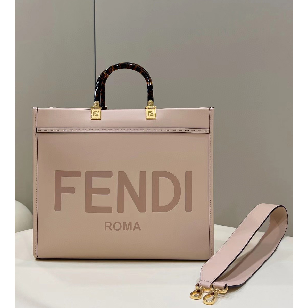 Fendi Sunshine Medium Beige Canvas Bag(35-31-17cm) - DesignerGu