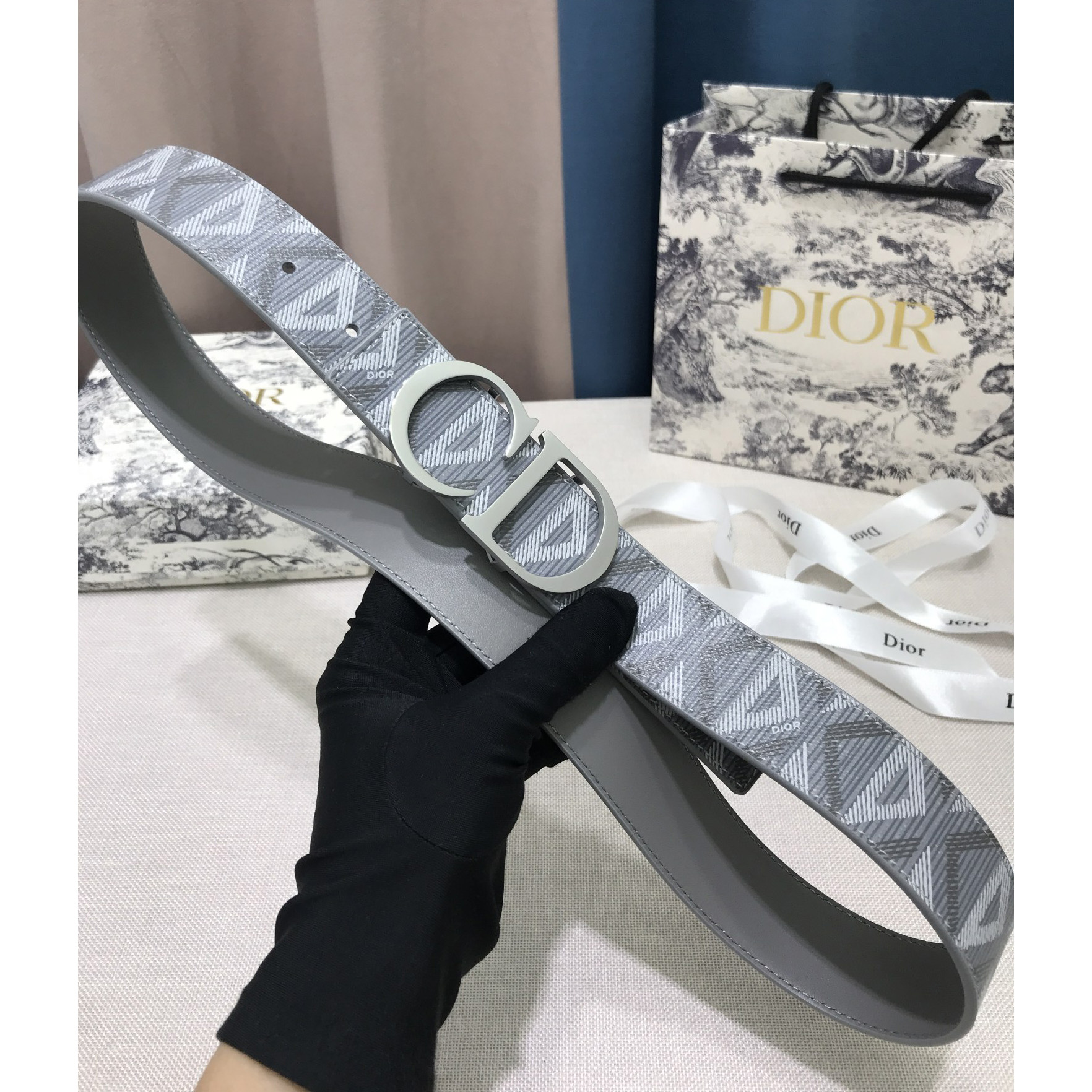 Dior CD Diamond Print  40mm Reversible Belt  - DesignerGu