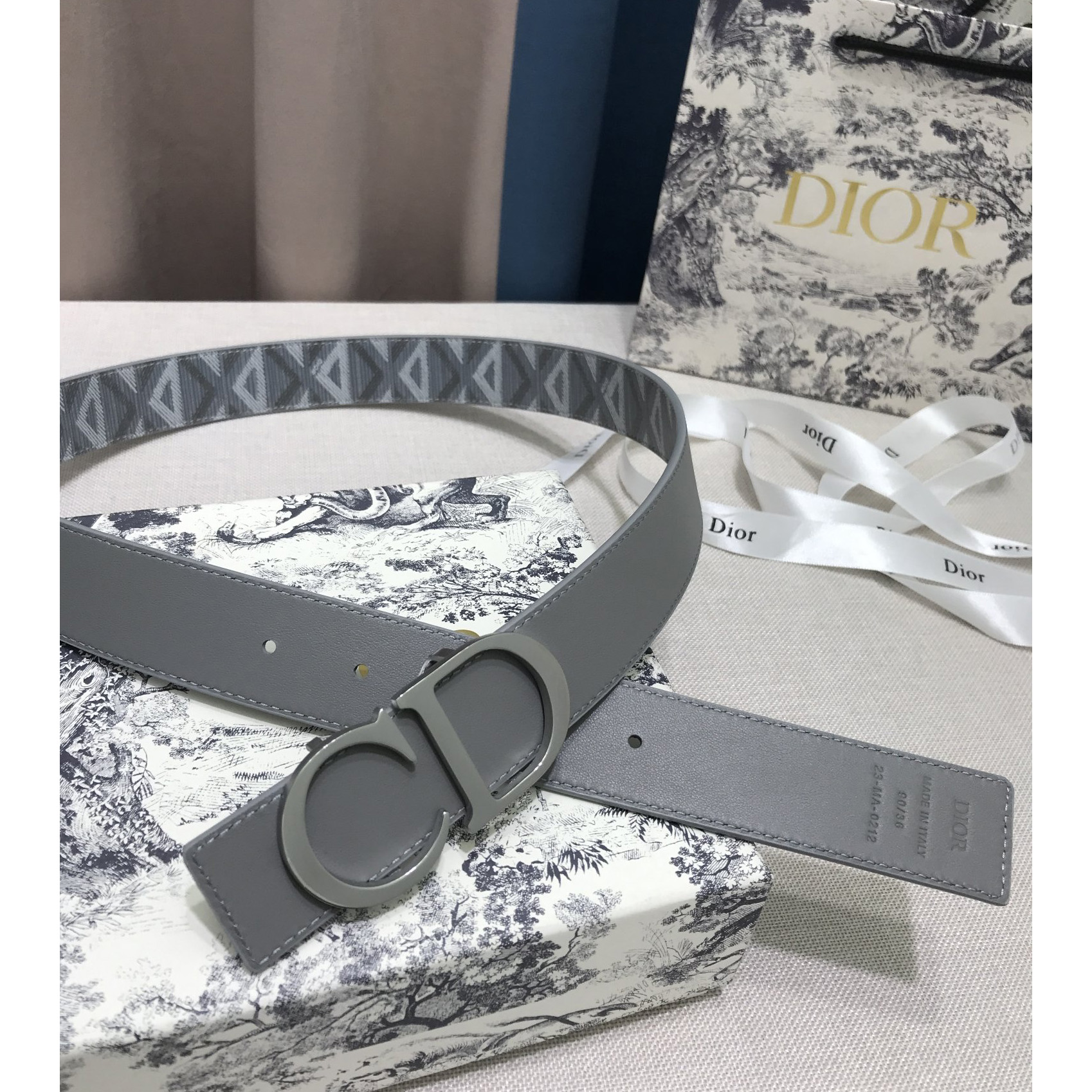 Dior CD Diamond Print  40mm Reversible Belt  - DesignerGu