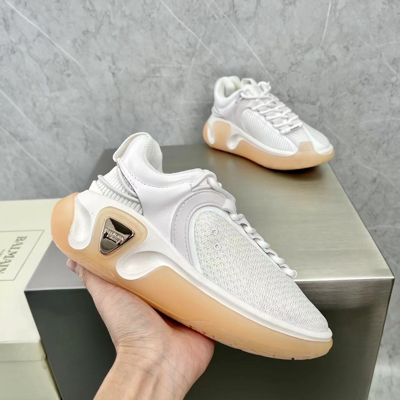 Balmain Bicolor Gummy Leather And Mesh B-Runner Sneakers - DesignerGu