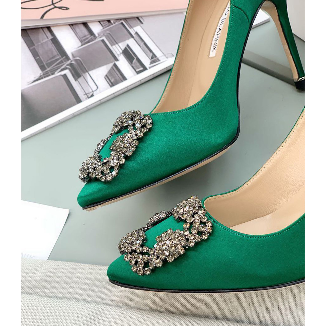 Manolo Blahnik Green Hangisi Pumps With Buckle - DesignerGu