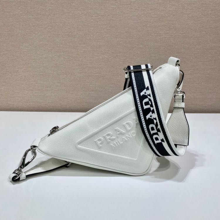 Prada Saffiano Prada Triangle Bag In White(28-18-11cm) - DesignerGu