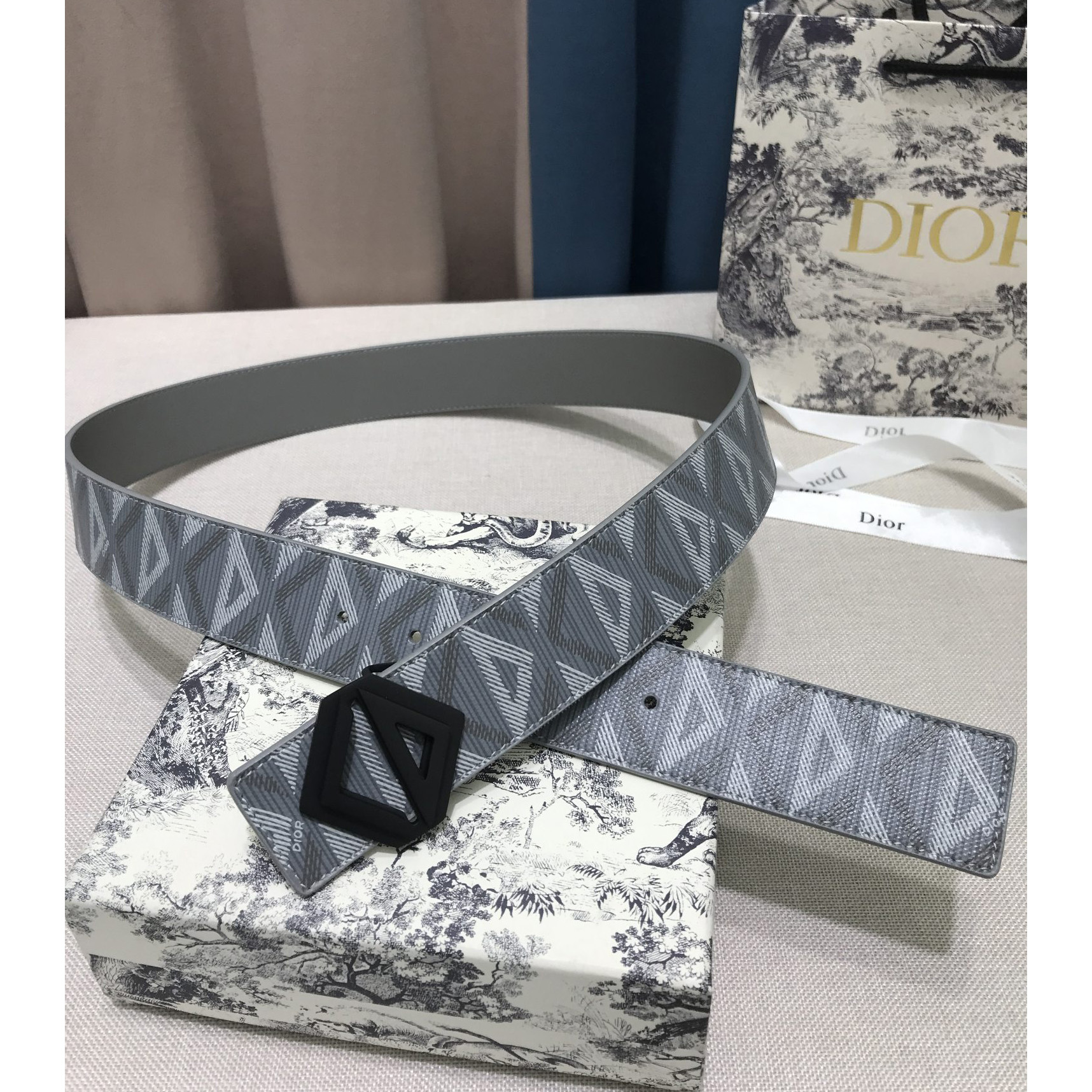 Dior CD Diamond Print  40mm Reversible Belt  - DesignerGu