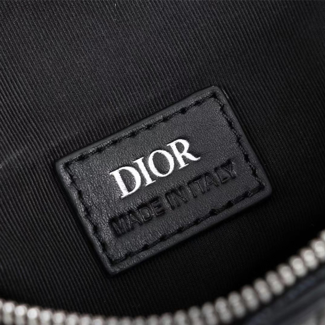 Dior Black CD Diamond Canvas And Smooth Calfskin Saddle Bag(26-19-4.5cm) - DesignerGu