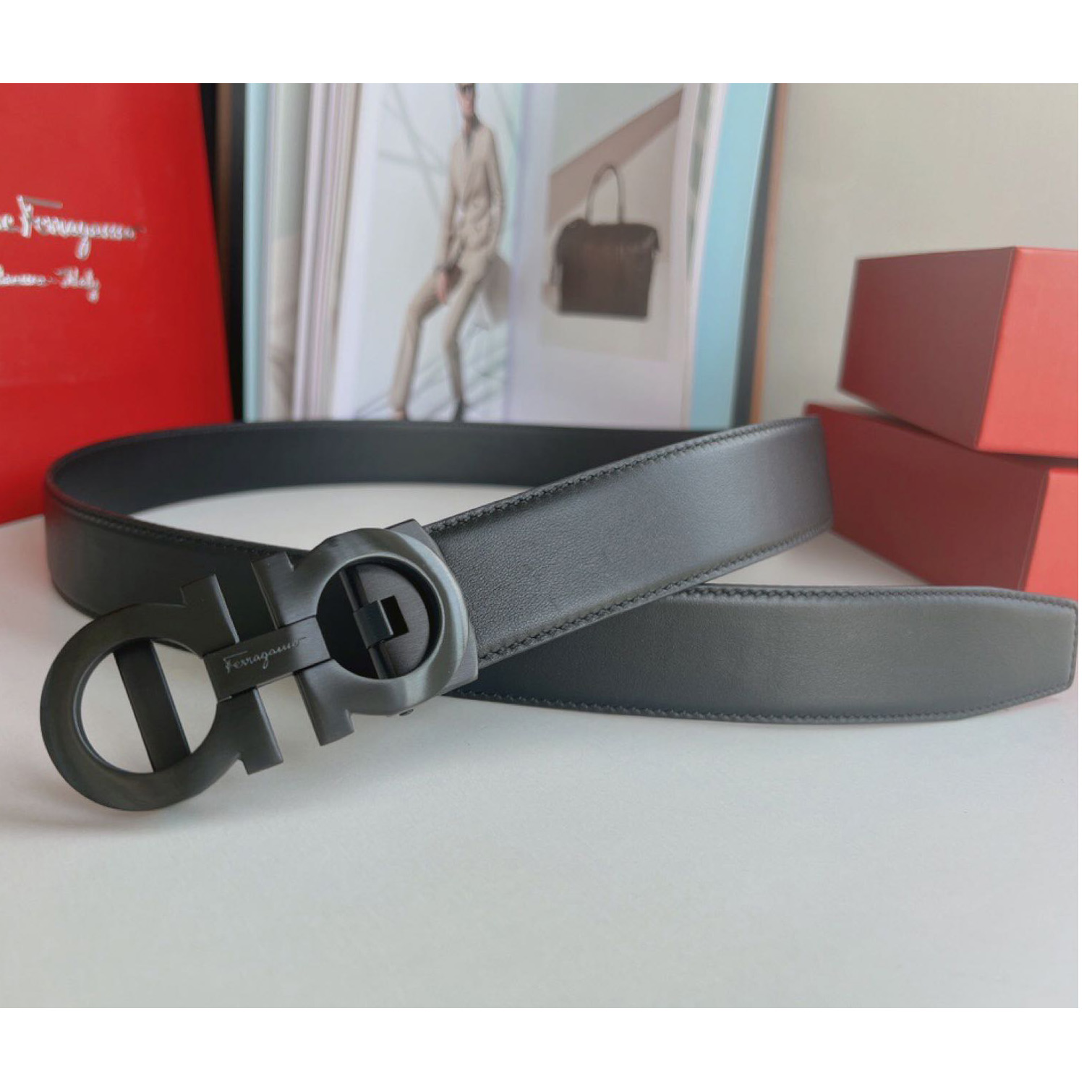 Ferragamo Black Leather Belt - DesignerGu