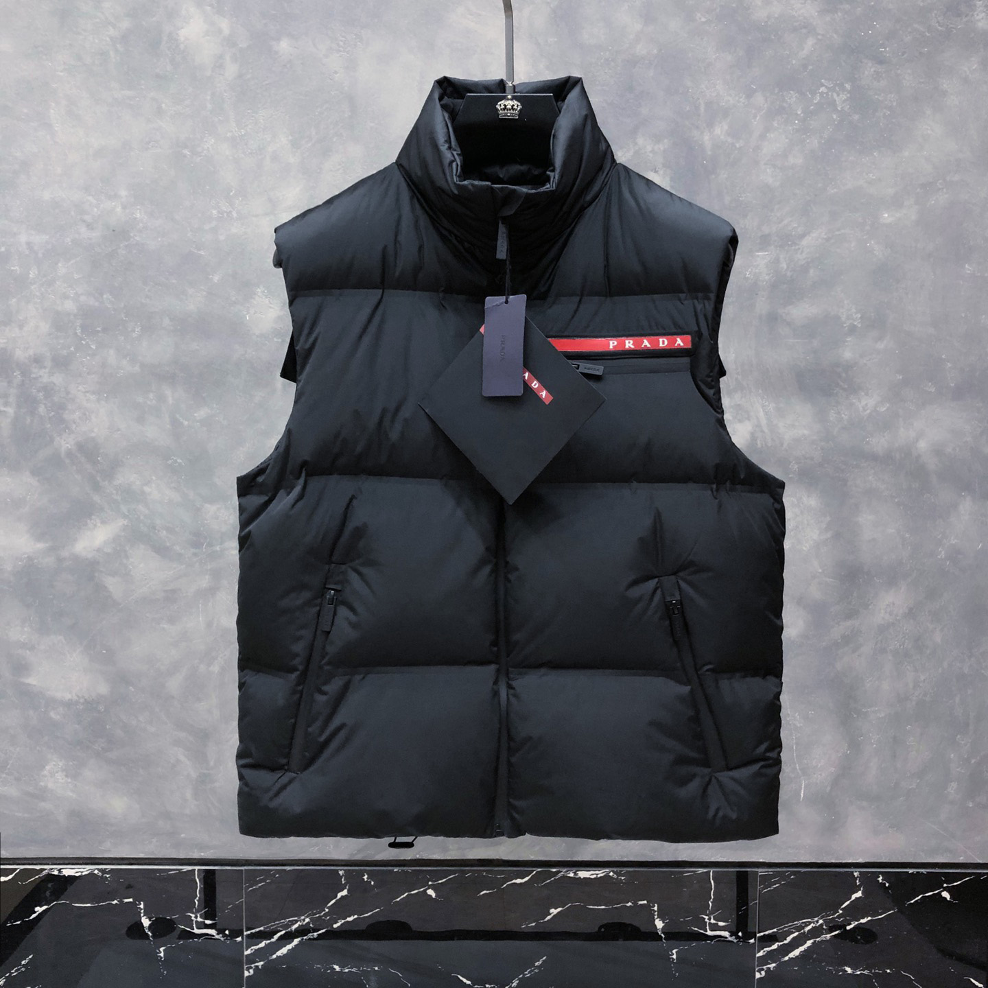 Prada Prada Logo Vest Jacket In Black - DesignerGu