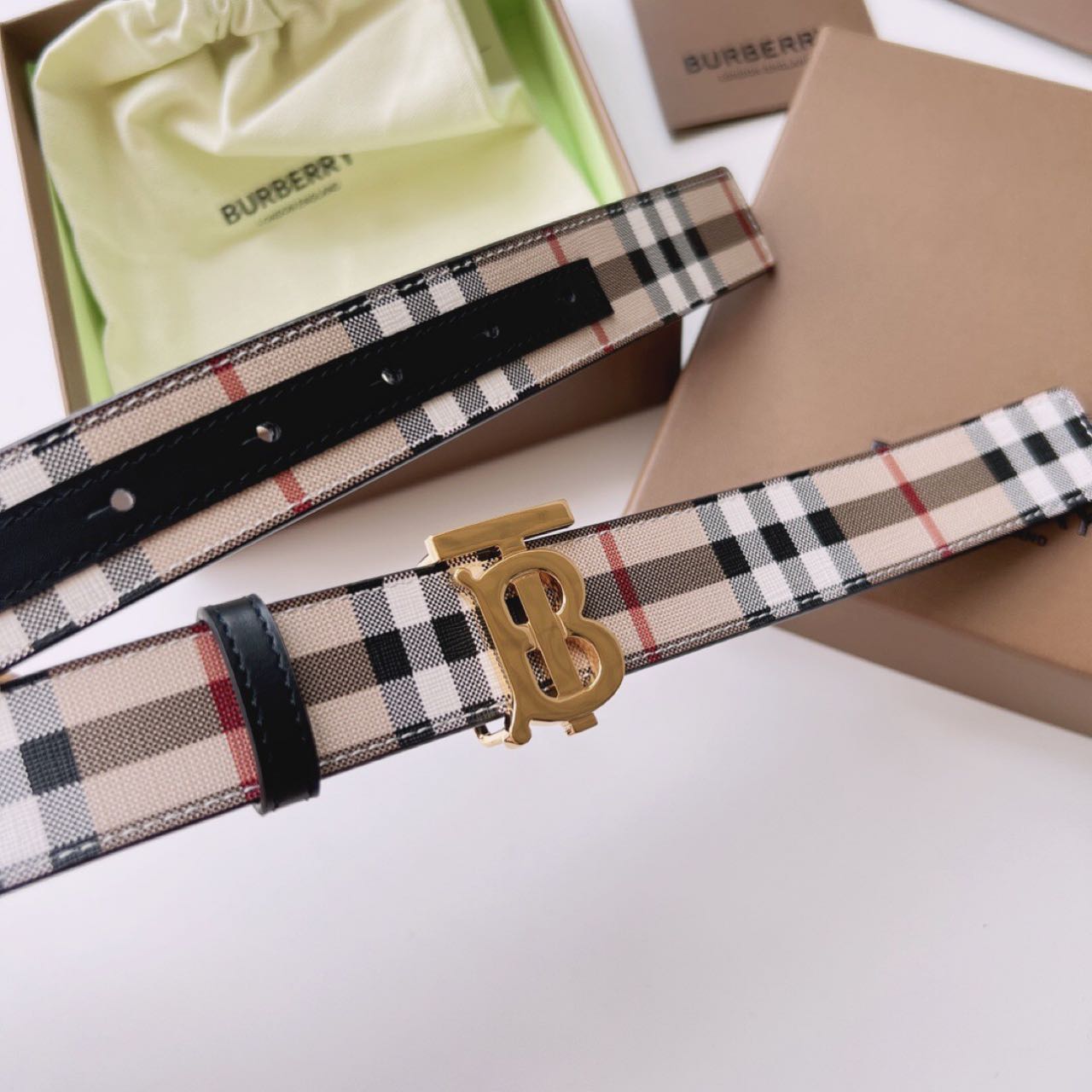 Burberry TB Monogram Vintage Check Belt - DesignerGu