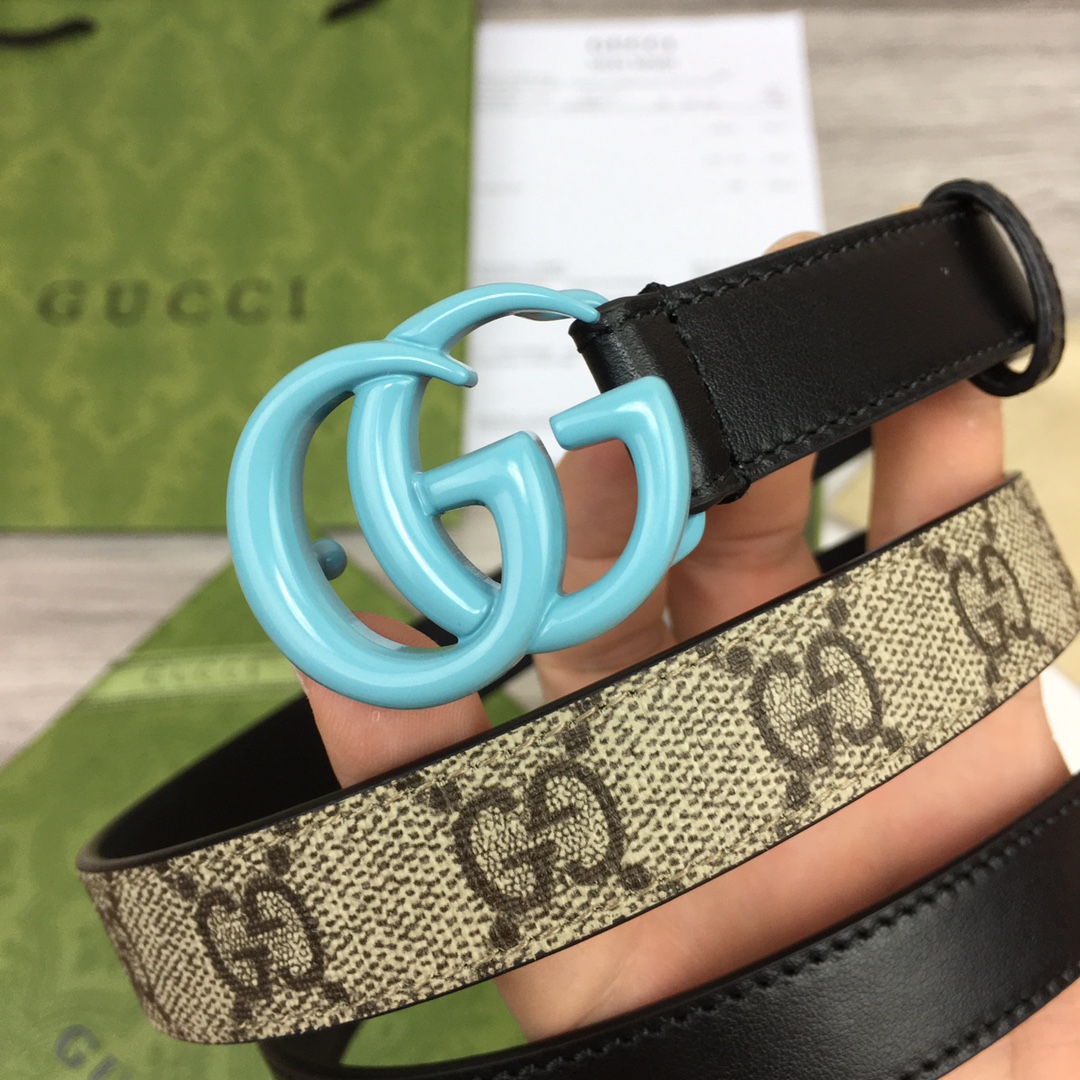 Gucci  Leather Belt With Double G Buckle  (2cm) - DesignerGu