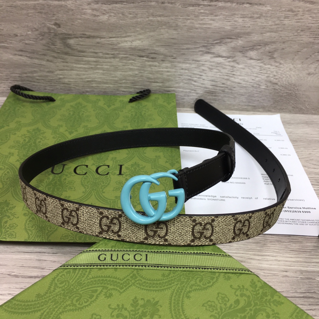 Gucci  Leather Belt With Double G Buckle  (2cm) - DesignerGu