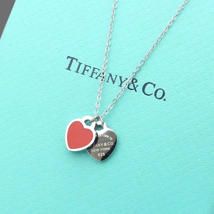 Tiffany&CO Double Heart Tag Pendant  Necklace - DesignerGu