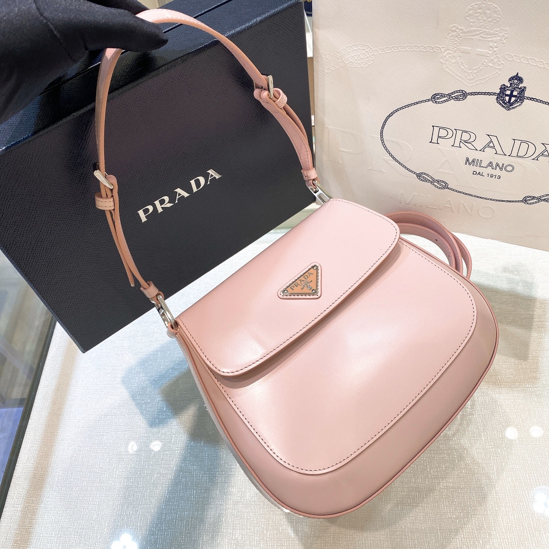 Prada Cleo Brushed Leather Shoulder Bag In Pink(24-19-6cm)   1BD303 - DesignerGu