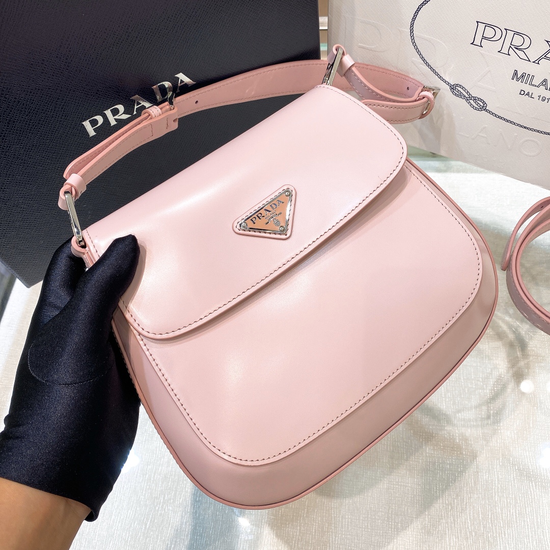 Prada Cleo Brushed Leather Shoulder Bag In Pink(24-19-6cm)   1BD303 - DesignerGu