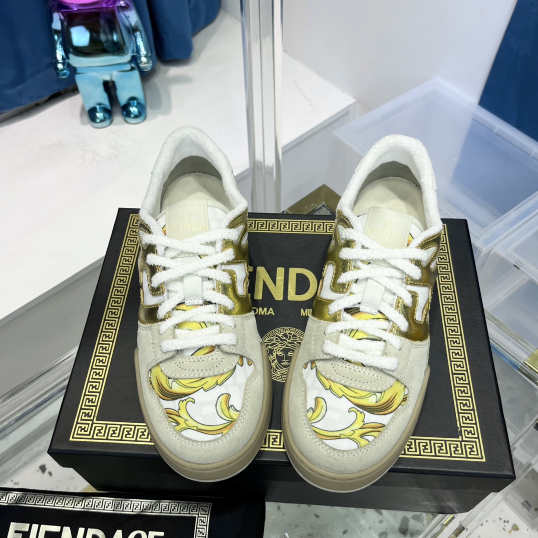 Fendi Match Fendace Beige Suede Low-Tops Sneaker - DesignerGu