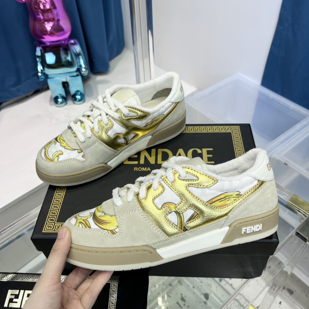 Fendi Match Fendace Beige Suede Low-Tops Sneaker - DesignerGu