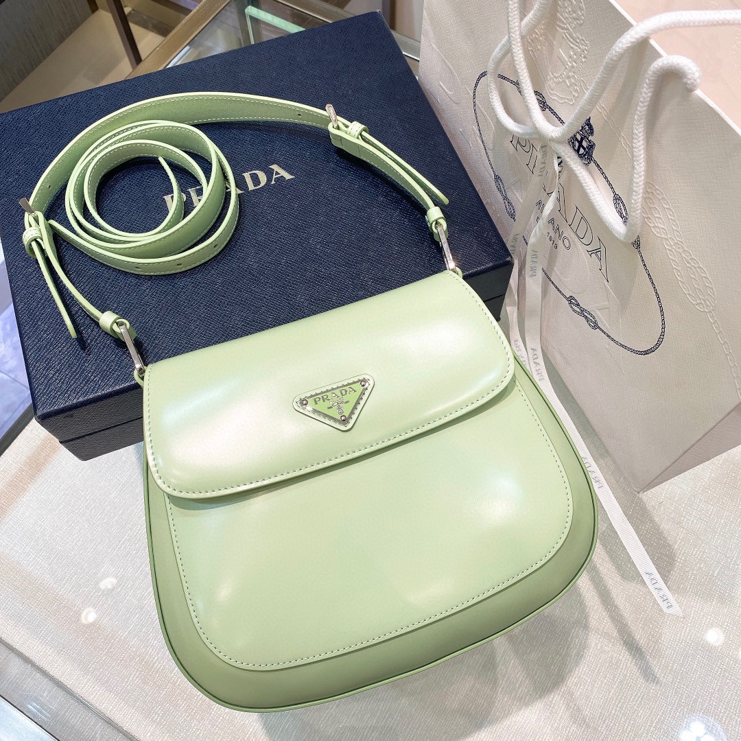 Prada Cleo Brushed Leather Shoulder Bag In Green(24-19-6cm)   1BD303 - DesignerGu