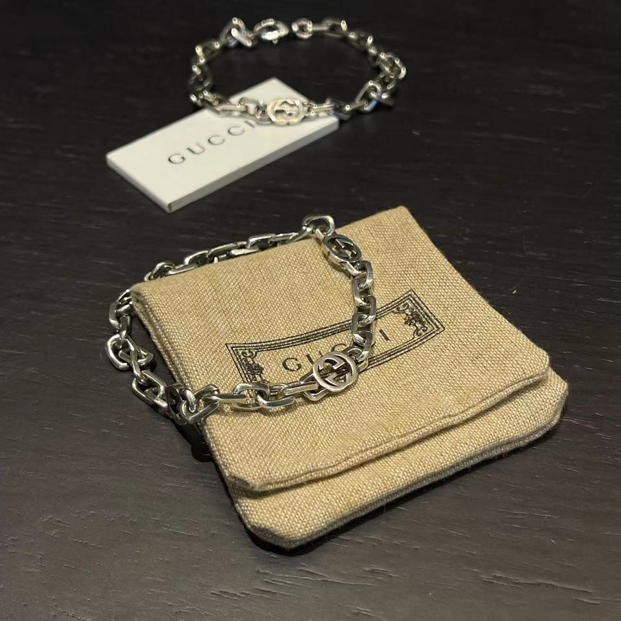 Gucci Silver Bracelet With Interlocking G - DesignerGu