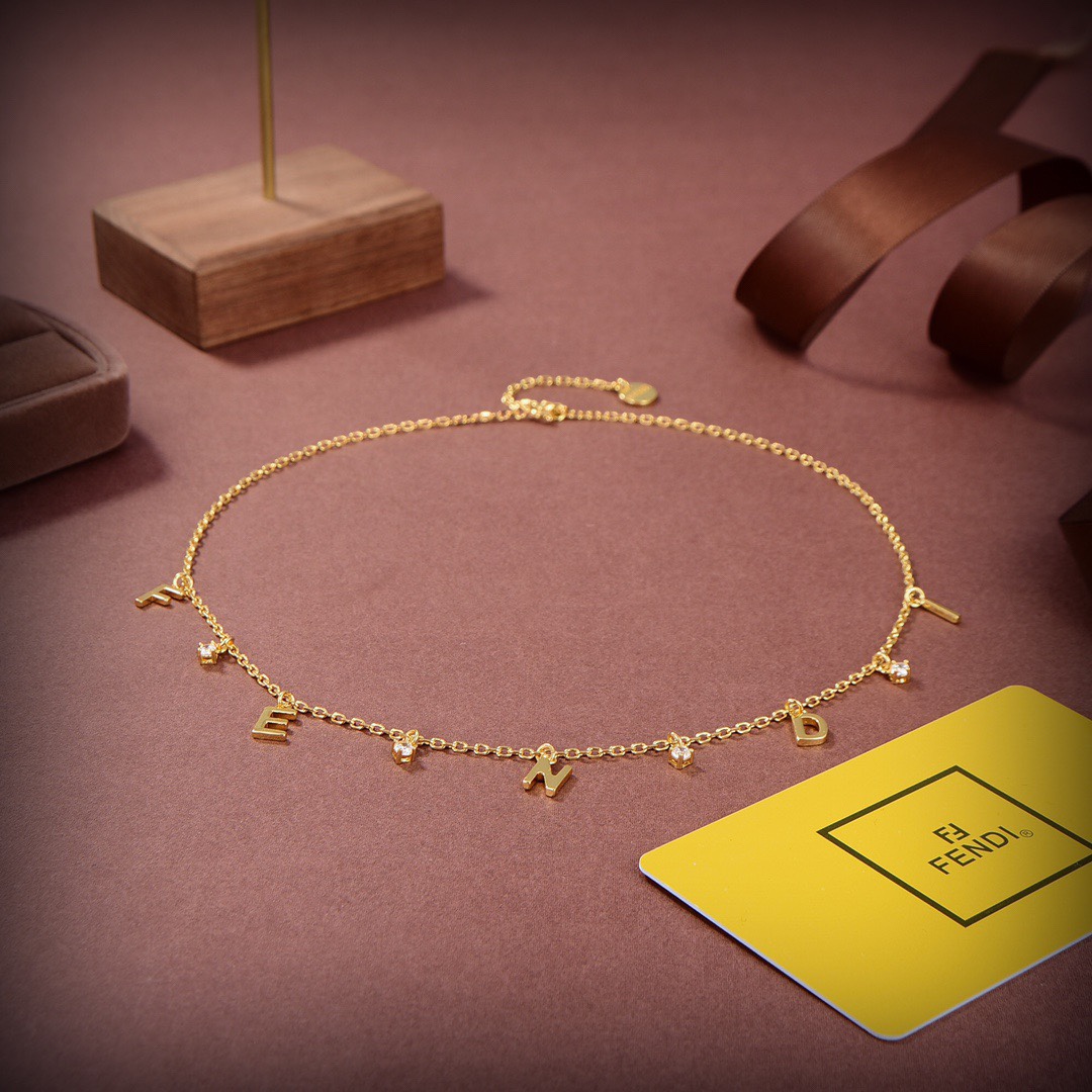 Fendi Signature Gold-Coloured Necklace - DesignerGu