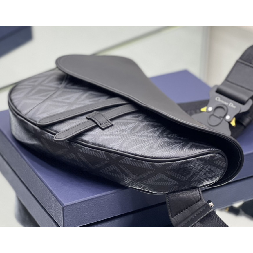 Dior Black CD Diamond Canvas And Smooth Calfskin Saddle Bag(26-19-4.5cm) 1ADPO093 - DesignerGu