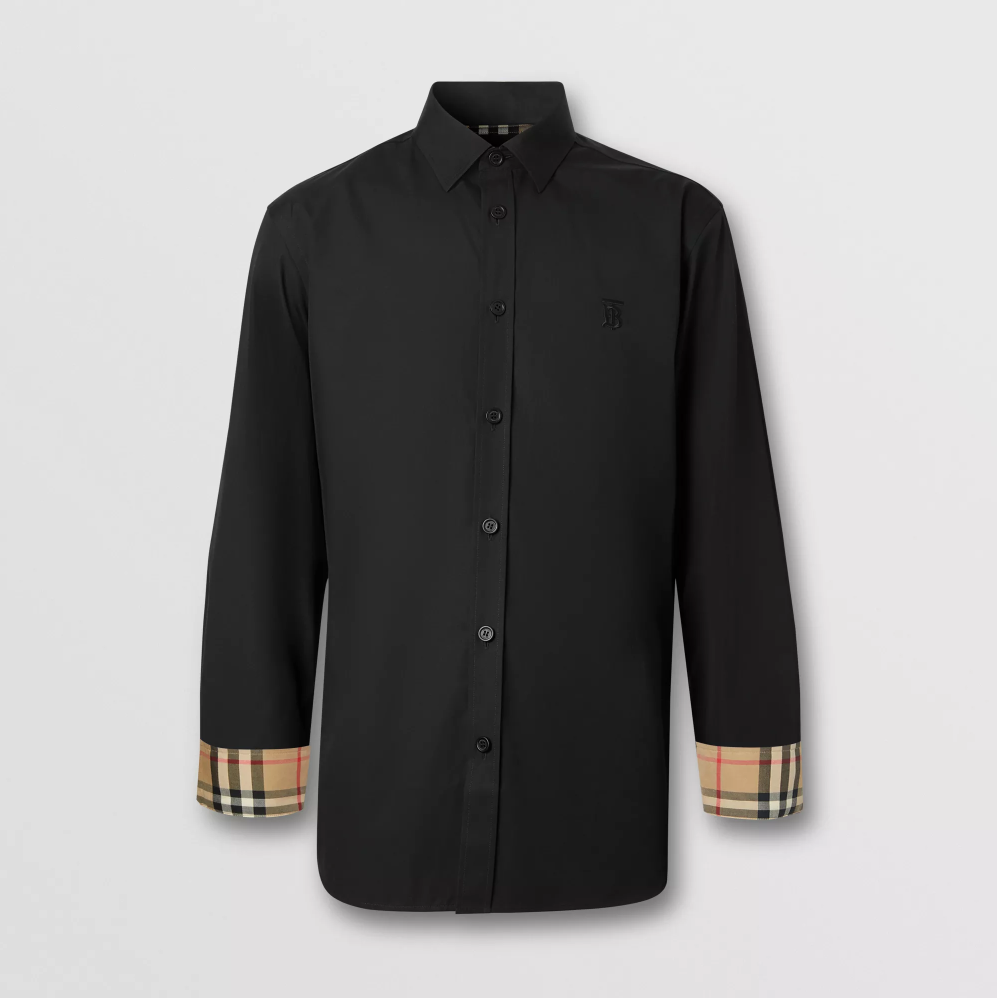 Burberry Slim Fit Monogram Motif Stretch Cotton Poplin Shirt - DesignerGu