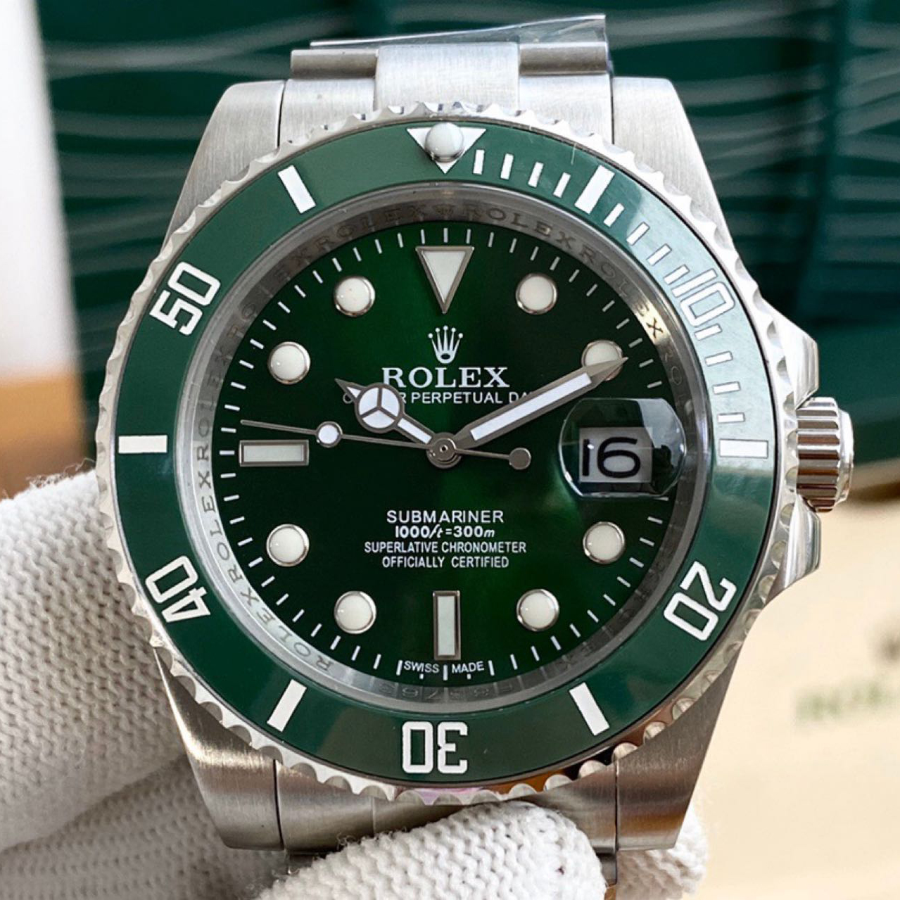 Rolex High Quality Oyster Perpetua Dark Green Dial Watch - DesignerGu