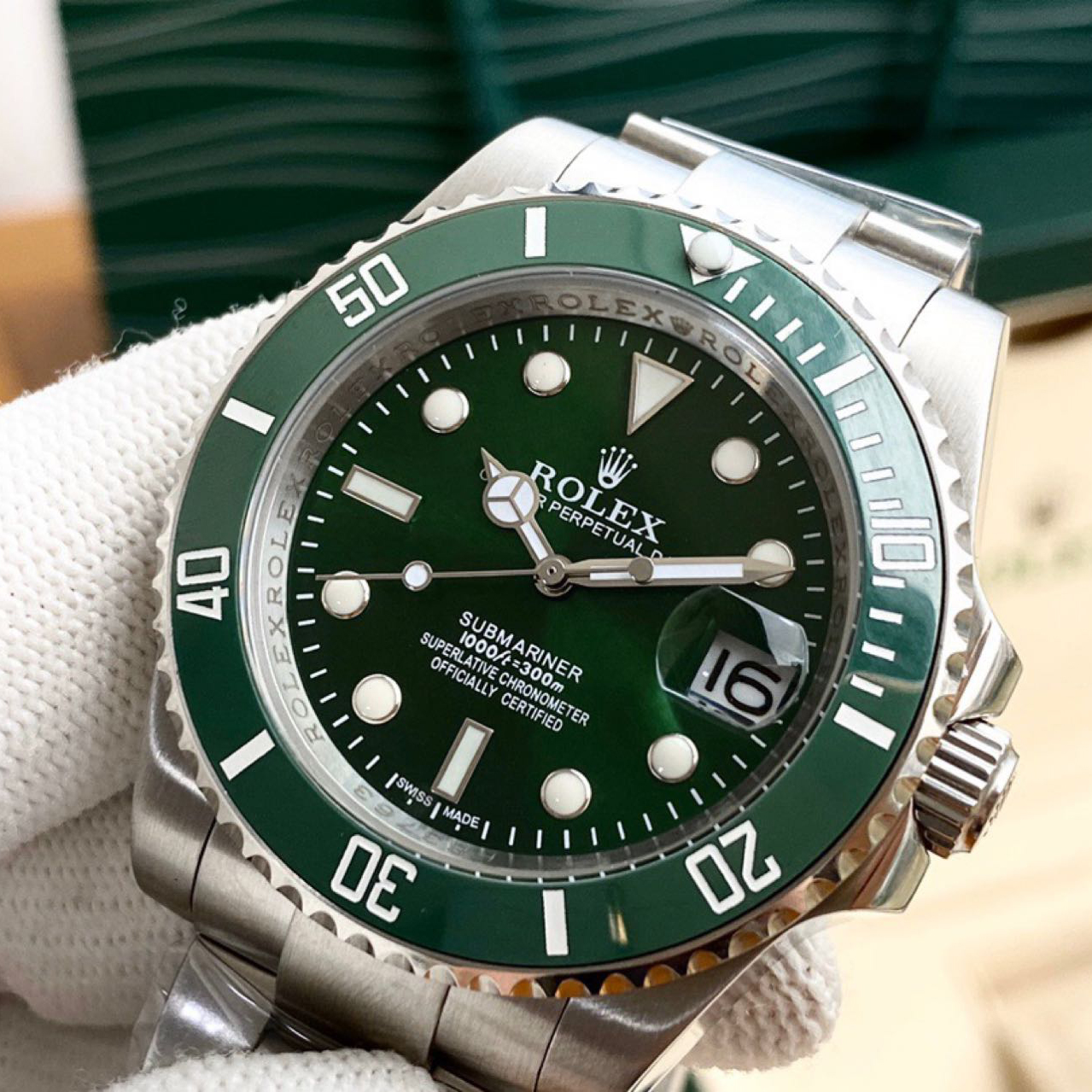 Rolex High Quality Oyster Perpetua Dark Green Dial Watch - DesignerGu