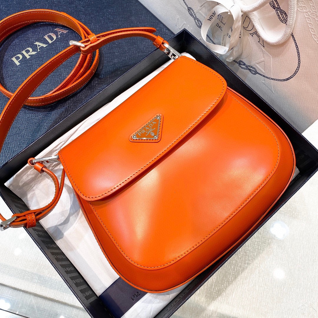 Prada Cleo Brushed Leather Shoulder Bag In Orange(24-19-6cm)   1BD303 - DesignerGu