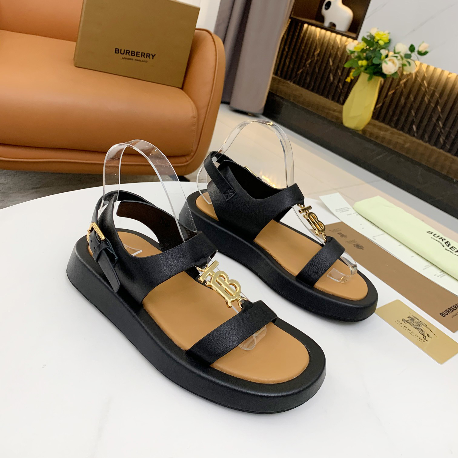 Burberry Monogram Motif Leather Sandals - DesignerGu