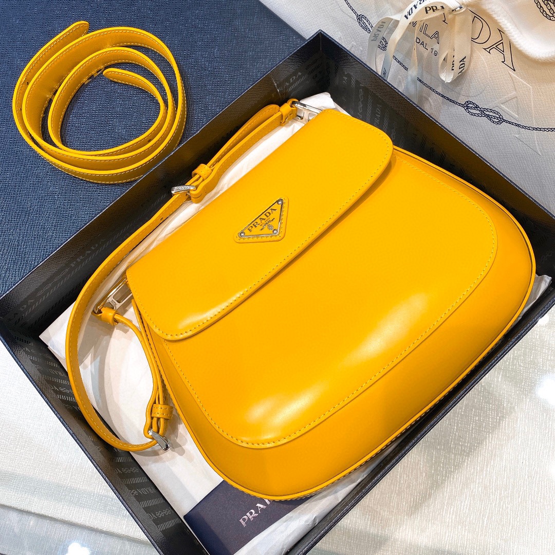 Prada Cleo Brushed Leather Shoulder Bag In Yellow(24-19-6cm)   1BD303 - DesignerGu