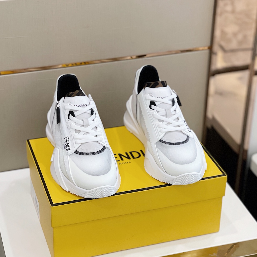 Fendi Flow White Nylon And Suede Low-Tops Sneakers - DesignerGu