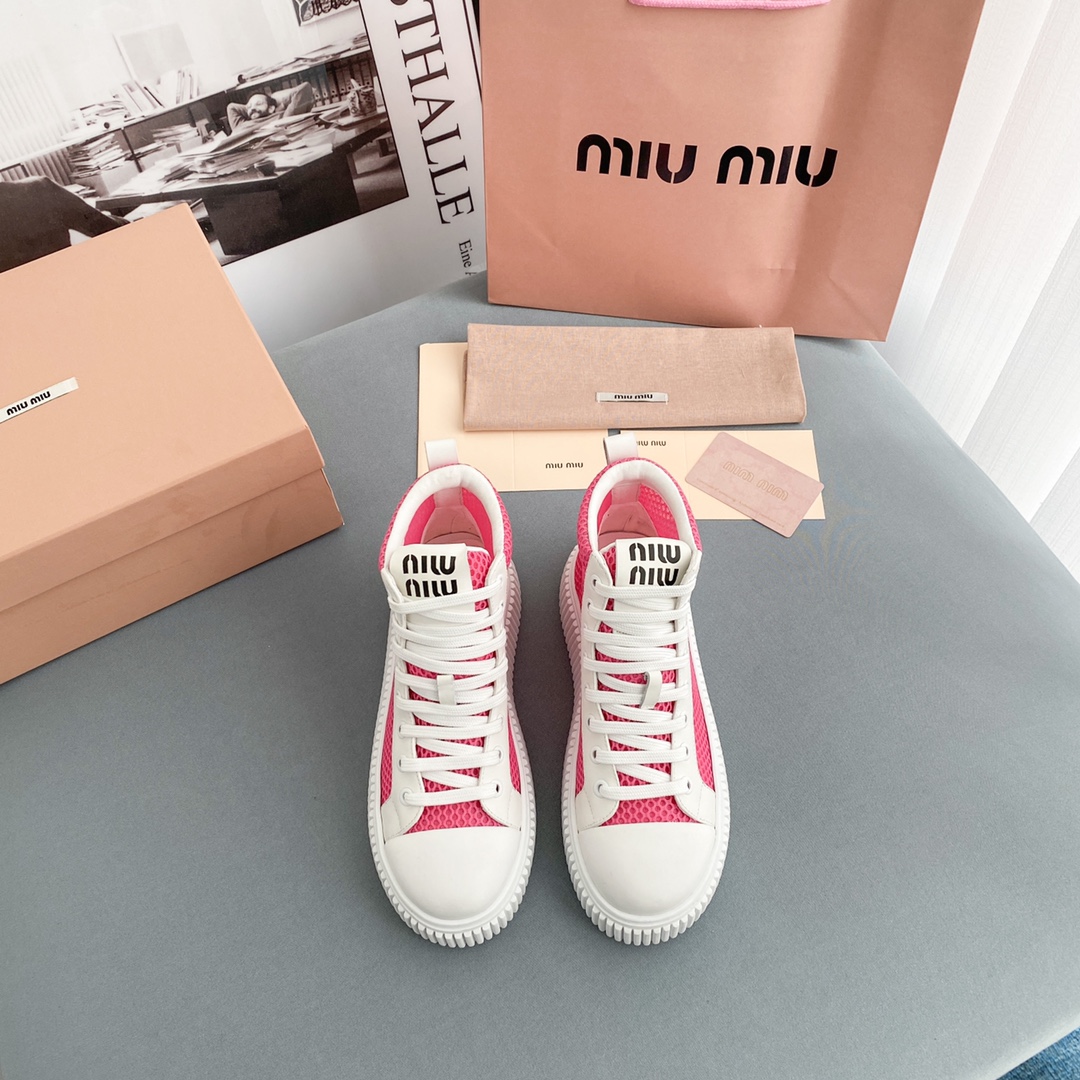 Miu Miu Mesh Flatform High-Top Sneakers - DesignerGu