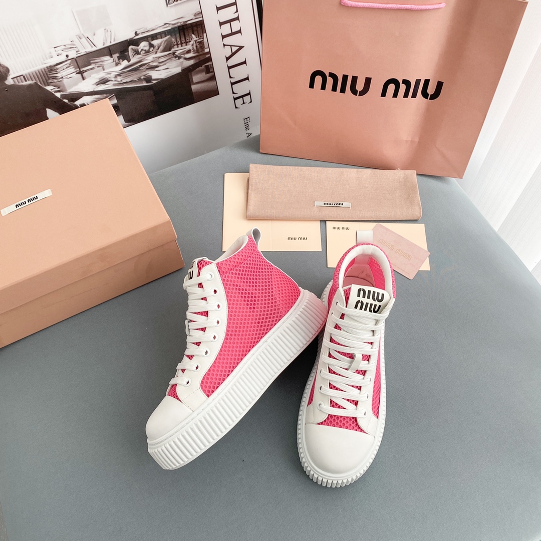 Miu Miu Mesh Flatform High-Top Sneakers - DesignerGu