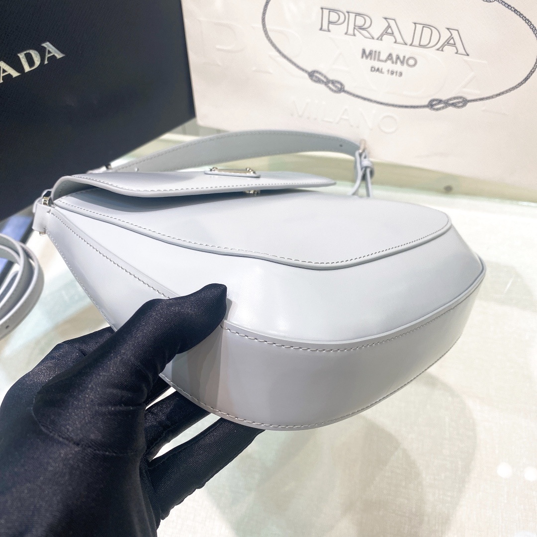 Prada Cleo Brushed Leather Shoulder Bag In Grey(24-19-6cm)   1BD303 - DesignerGu