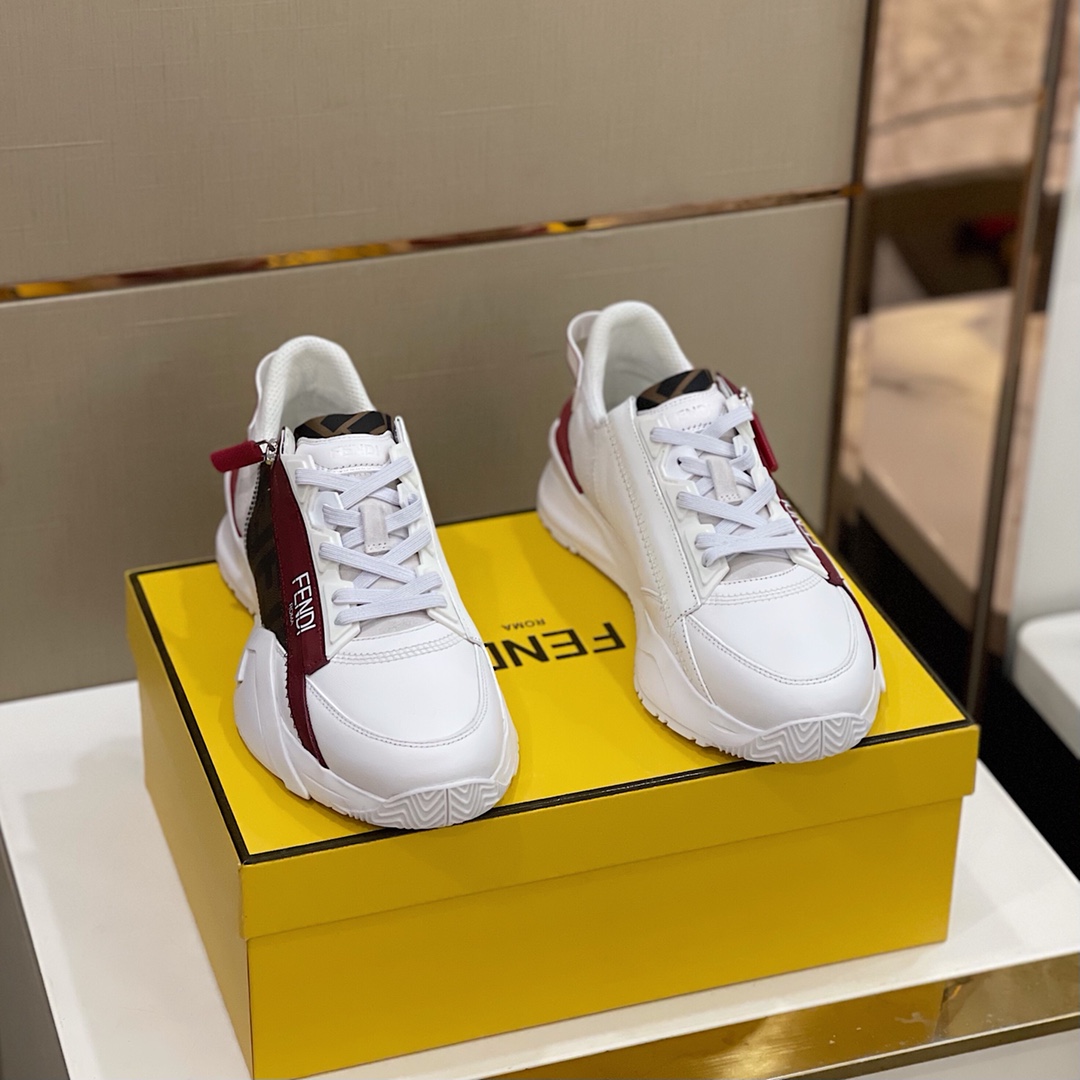 Fendi Flow White Leather Sneakers - DesignerGu