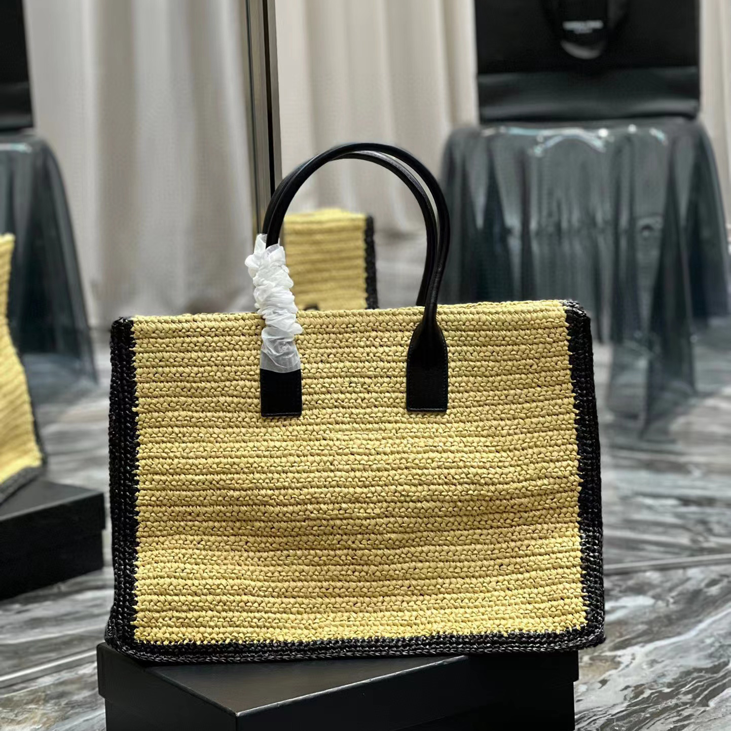 Saint Laurent Rive Gauche Tote Bag In Raffia And Leather(48-36-16cm) - DesignerGu