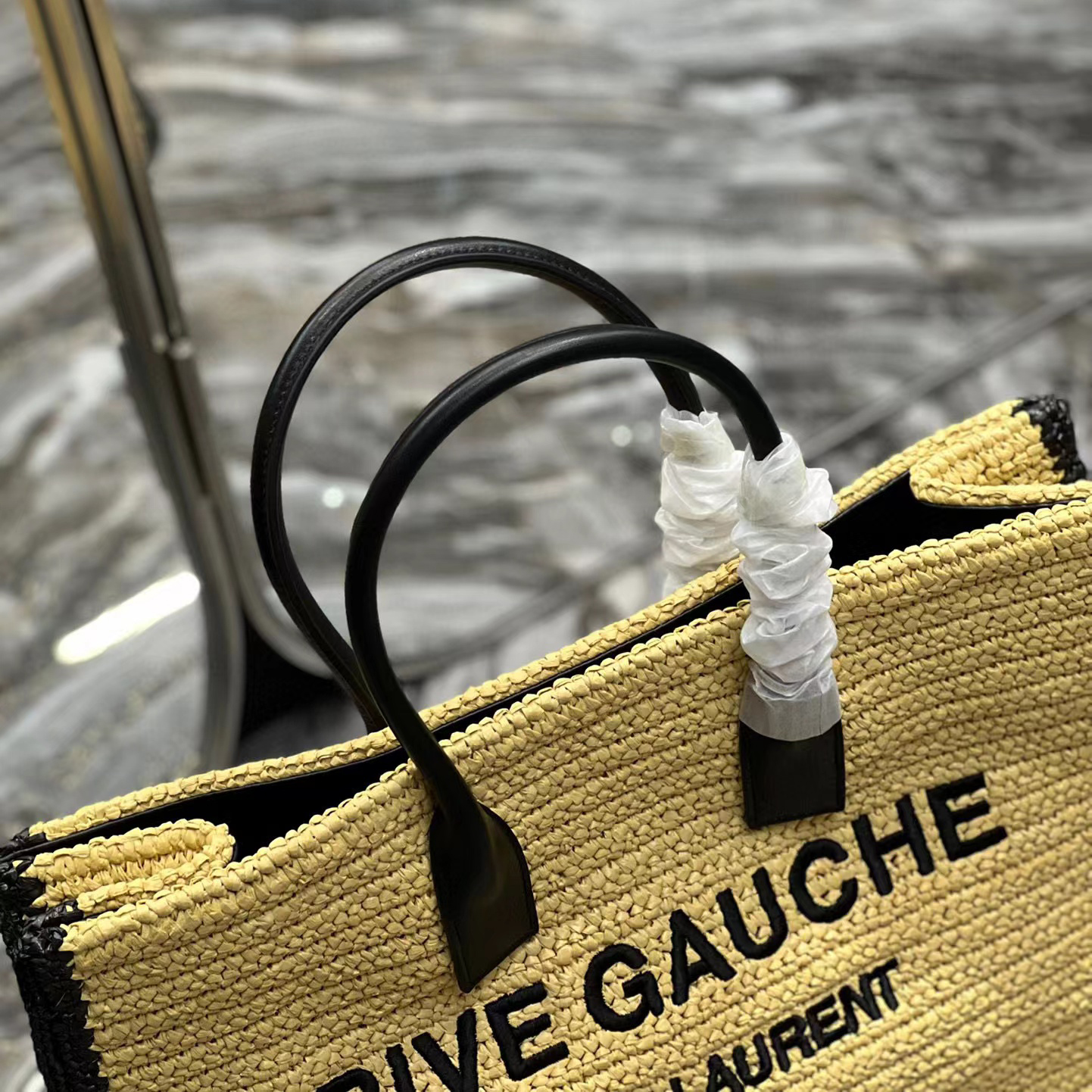 Saint Laurent Rive Gauche Tote Bag In Raffia And Leather(48-36-16cm) - DesignerGu