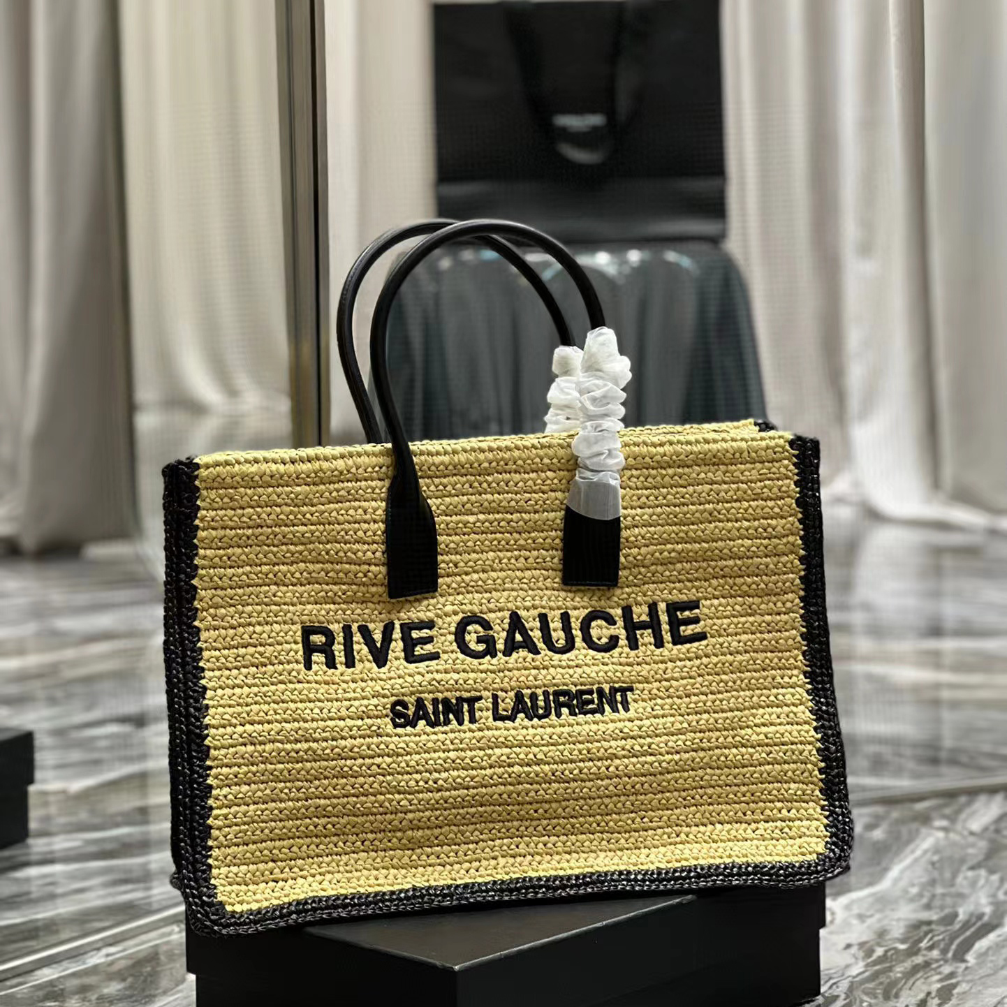 Saint Laurent Rive Gauche Tote Bag In Raffia And Leather(48-36-16cm) - DesignerGu