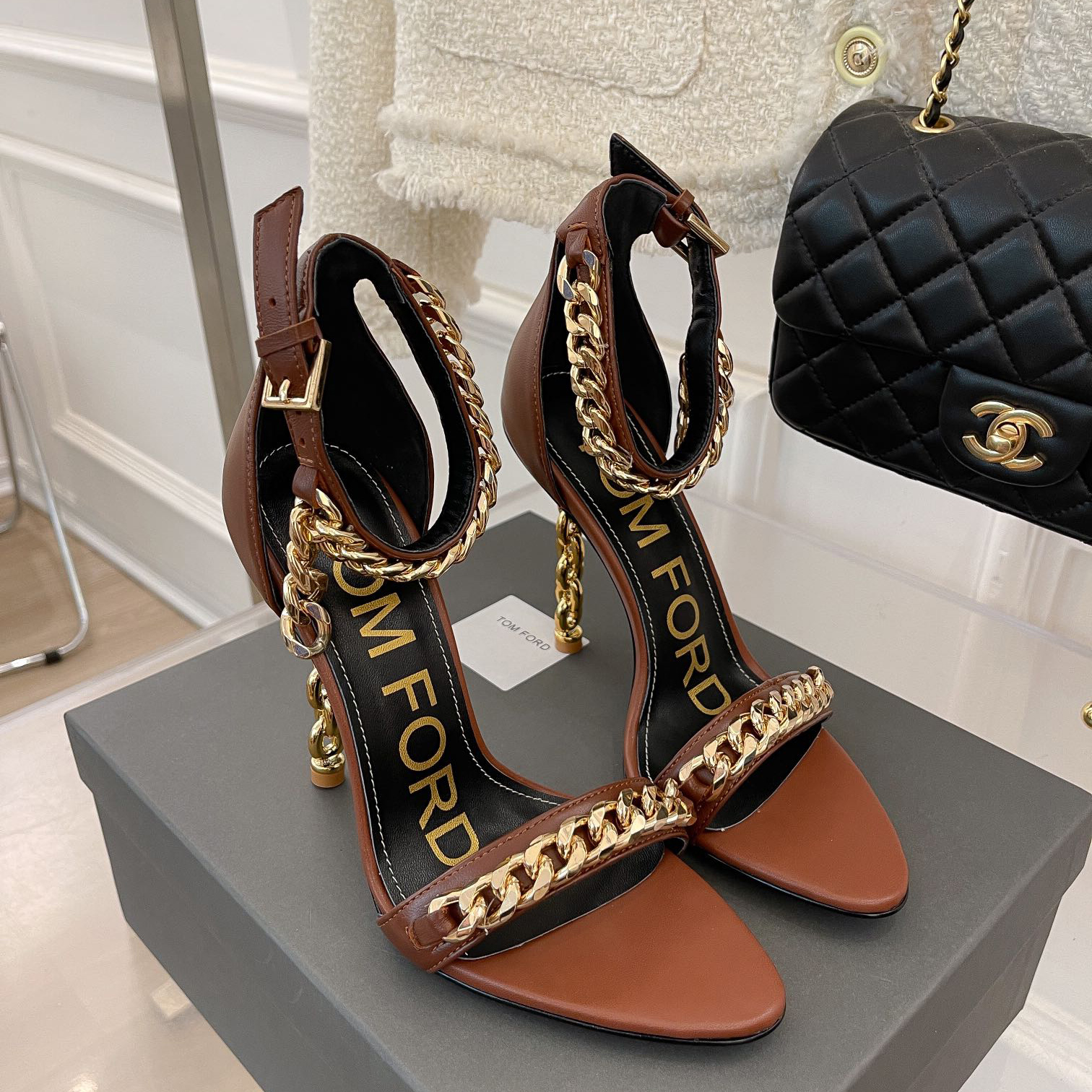 Tom Ford Chain-Trimmed Leather Sandals With Heel Height Of 10.5cm - DesignerGu