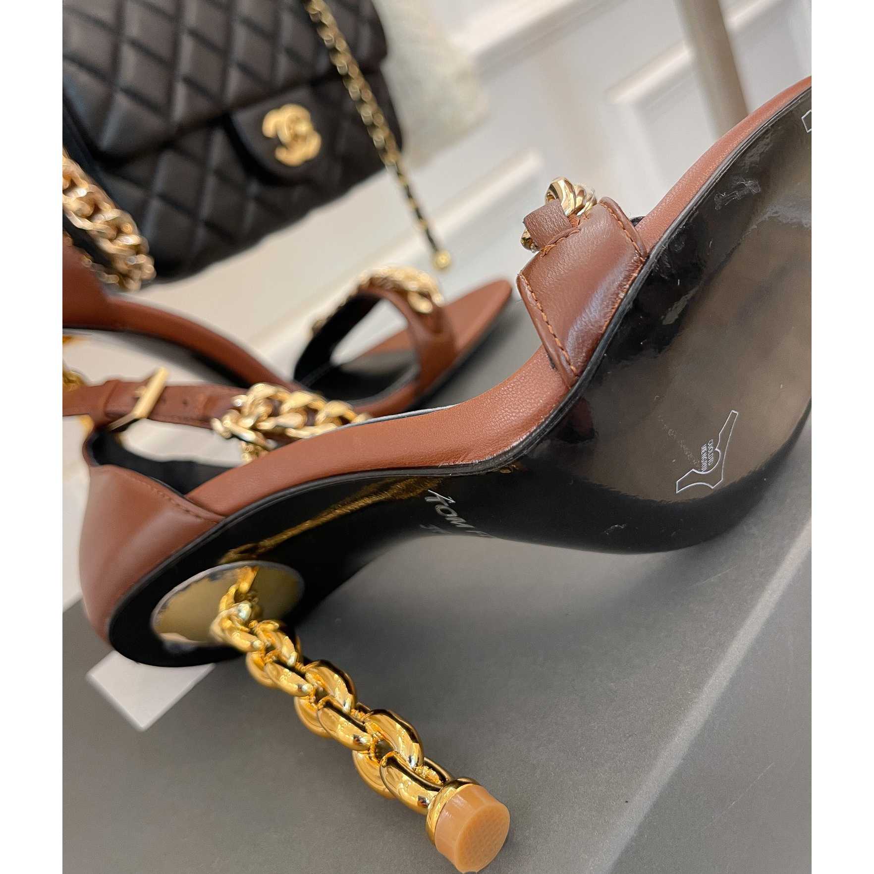 Tom Ford Chain-Trimmed Leather Sandals With Heel Height Of 10.5cm - DesignerGu