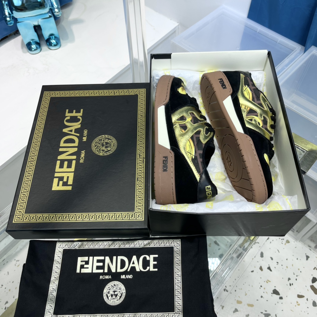 Fendi Match Fendace Black  Suede Low-Tops Sneaker - DesignerGu