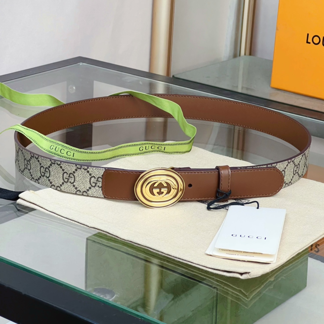 Gucci  Belt With Interlocking G Oval Buckle - DesignerGu